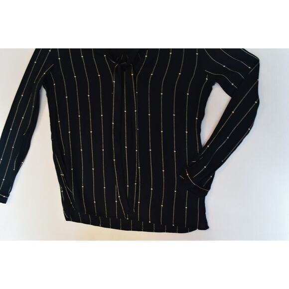 Rails Rhea Blouse Small Black Stars Stripes Neck Tie Long Sleeve - Picture 8 of 15